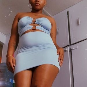 Blue cut out mini dress